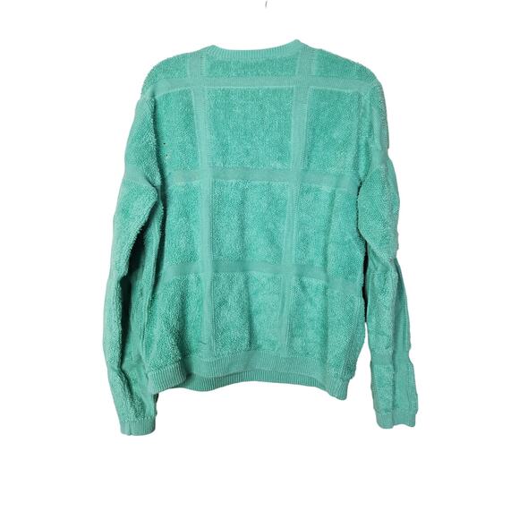 Tibi L Teal Green Crew Neck Pullover Fuzzy Sweater Check Preppy Casual - Picture 2 of 4